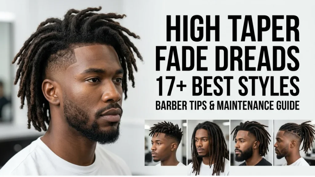Side profile of a Black man featuring a high taper fade haircut with medium-length dreadlocks and a sharp lineup