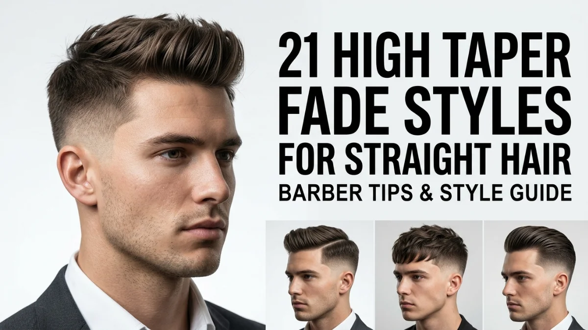 Side profile of a man with a high taper fade haircut featuring voluminous styled straight hair on top
