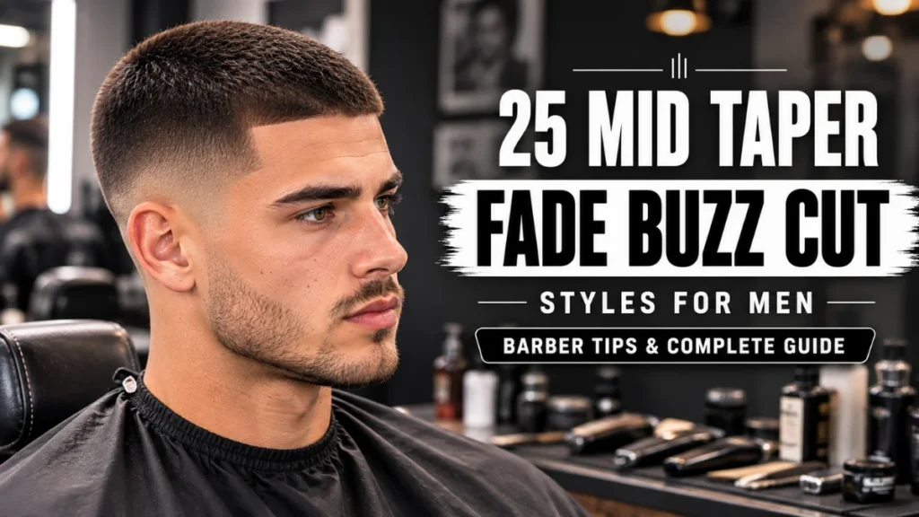 Close-up profile of a man with a sharp mid taper fade buzz cut and short stubble