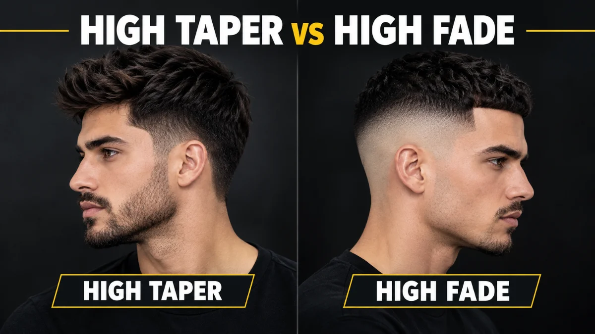 High taper vs high fade haircut comparison: side profiles of two men, one with a tapered cut and one with a skin fade