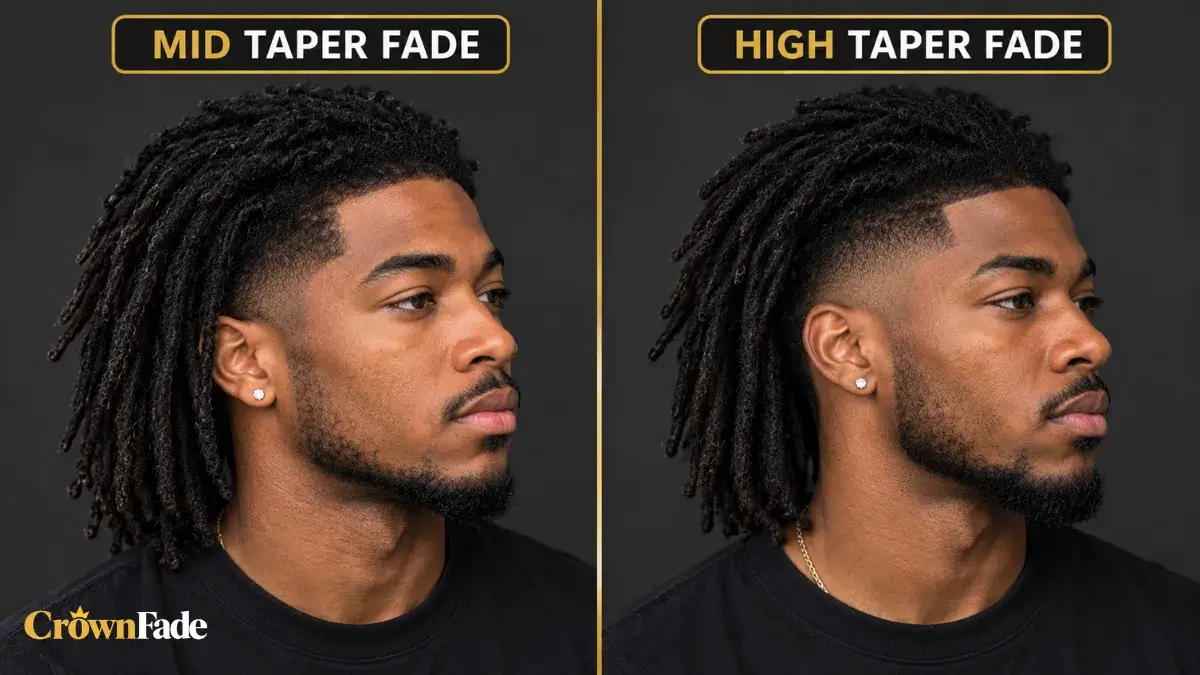 Mid taper fade vs high taper fade on dreads, shown side by side in profile